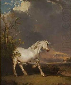 A horse in a landscape startled by lightning, James Ward